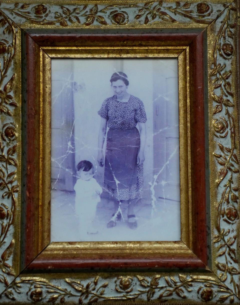 Fran, who is one year-old in this image, is shown with her mother in Eastern Europe. The image is believed to have been taken in 1940.