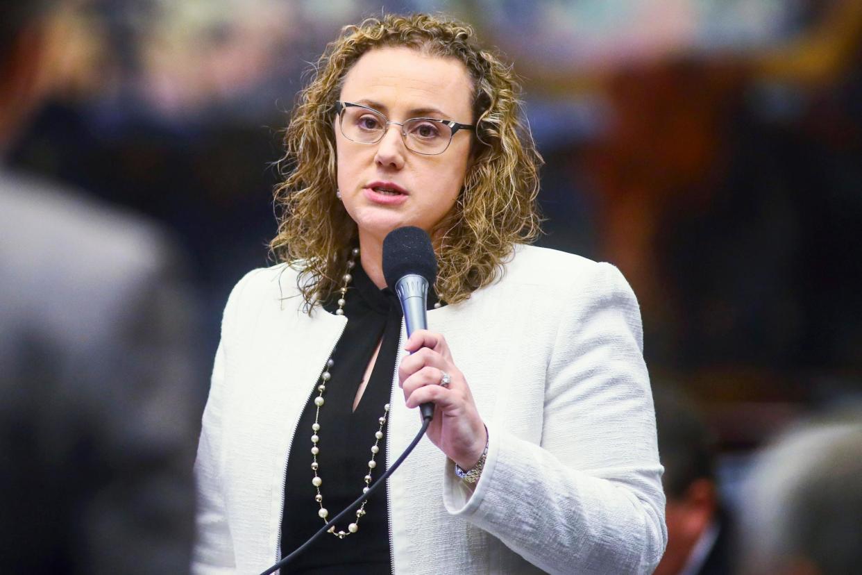 <span>Erin Grall, the state senator who sponsored the now-delayed ‘fetal personhood’ bill in 2022.</span><span>Photograph: Phil Sears/AP</span>