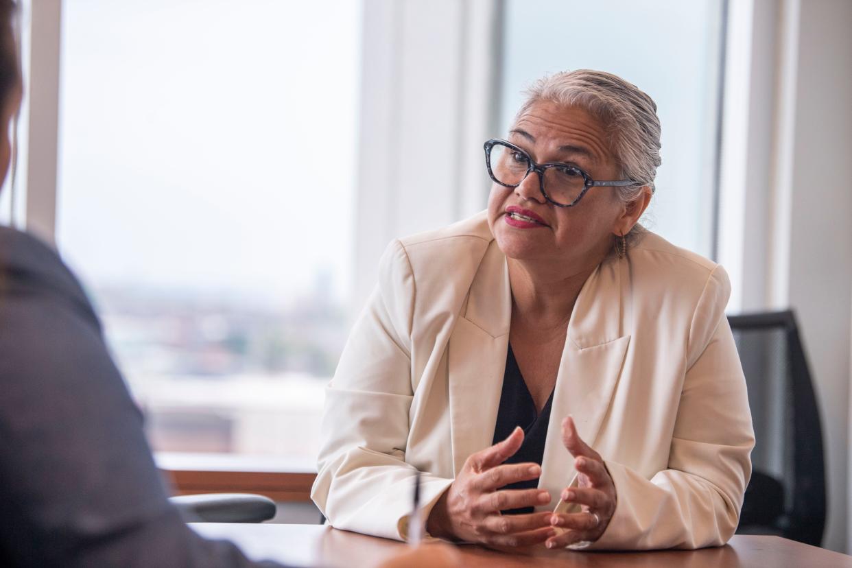 Tennessee Commissioner of Education Lizzette Gonzalez Reynolds interviews with the Tennessean at Tennessee Department of Education in Nashville, Tenn., Wednesday, Aug. 2, 2023.