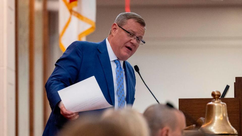 In this file photo, N.C. House Speaker Tim Moore presides over a House session the General Assembly in Raleigh on Aug 16, 2023.