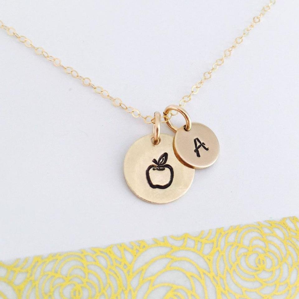 34) Personalized Teacher Apple Necklace