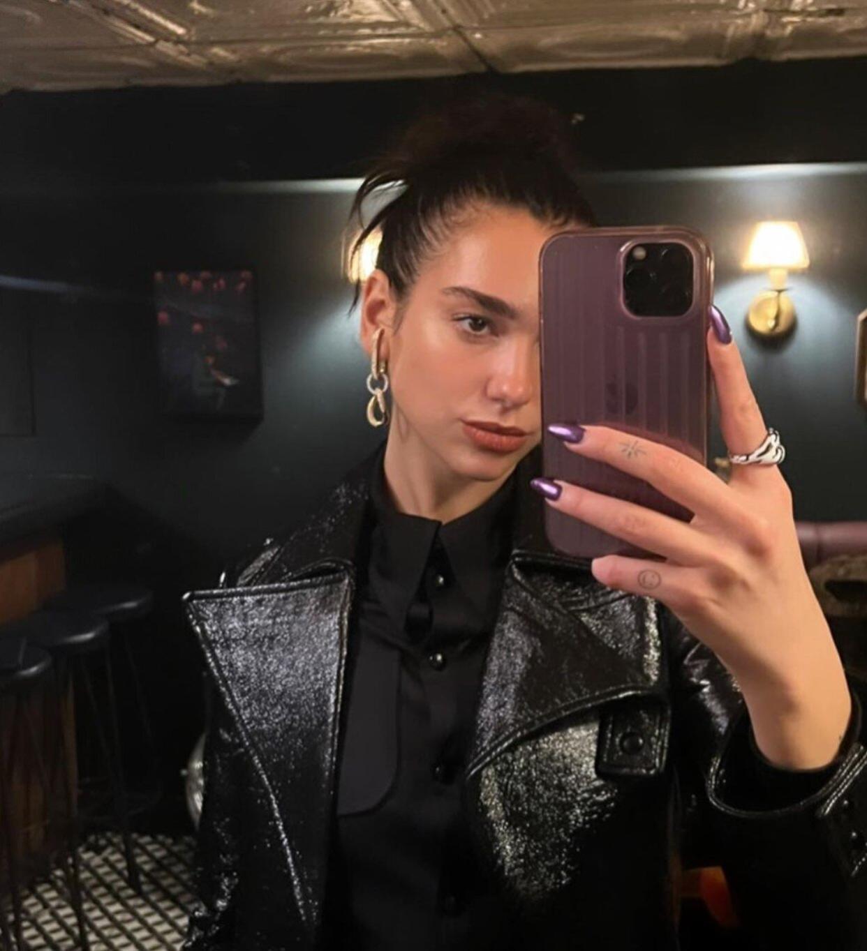 Dua Lipa Leather Trench Coat Instagram Selfie