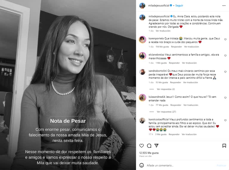 El desgarrador mensaje de la hija de Mila de Jesus tras la muerte de su madre (Foto: Instagram @miladejesusoficial)