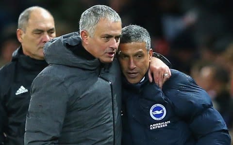 Jose Mourinho and Manchester United travel to the south coast this afternoon to face Chris Hughton's Brighton - Credit: GETTY IMAGES