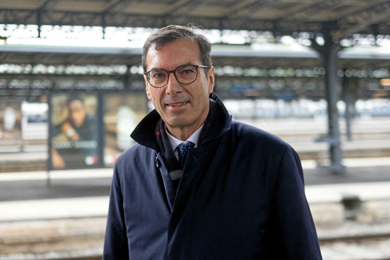 Jean-Pierre Farandou à la gare de l'Est à Paris, le 12 décembre 2023, assiste à l'arrivée du train de nuit Berlin-Paris.  - Credit:Lafargue Raphaël - Abaca