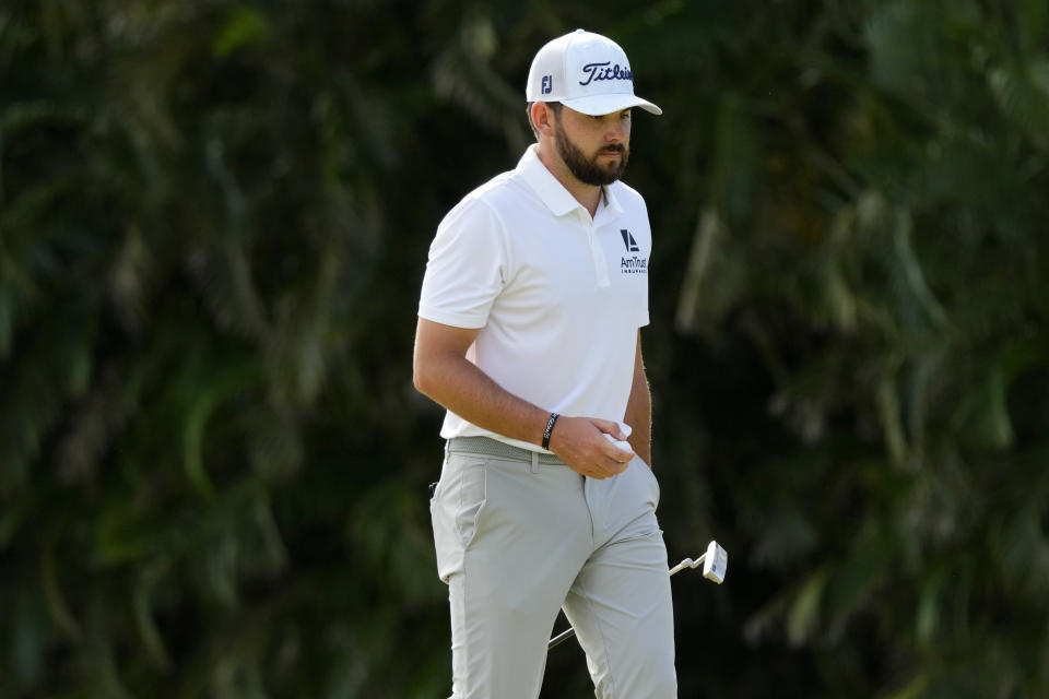 Hayden Buckley walks off the first green after making birdie during the final round of the Sony Open golf tournament, Sunday, Jan. 15, 2023, at Waialae Country Club in Honolulu. (AP Photo/Matt York)