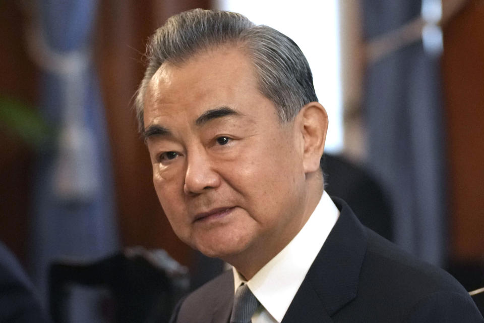 FILE - Chinese Communist Party's foreign policy chief Wang Yi waits for the start of a trilateral meeting on the sidelines of the Association of Southeast Asian Nations (ASEAN) Foreign Ministers' Meeting in Jakarta, Indonesia, July 12, 2023. White House national security adviser Jake Sullivan met in Malta over the past two days with Chinese Foreign Minister Wang Yi, the Maltese government said Sunday in a statement. (AP Photo/Tatan Syuflana, File)