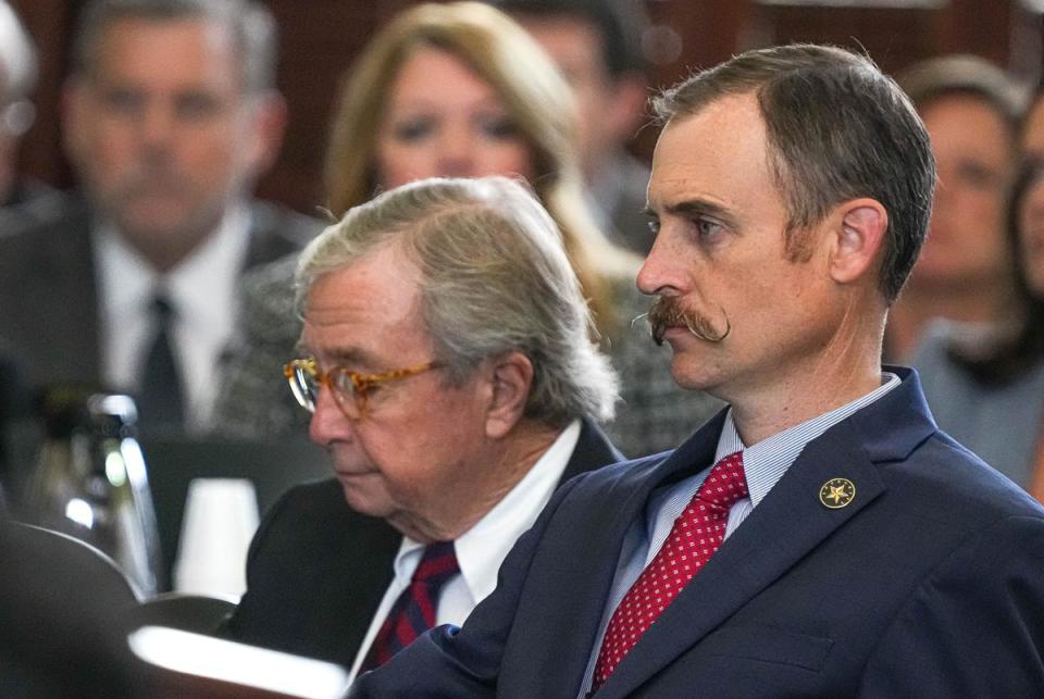 House Impeachment Manager Rep. Andrew Murr listens as votes are read out loud in the impeachment trial of Attorney General Ken Paxton at the Texas Capitol on Saturday, Sep. 16, 2023.