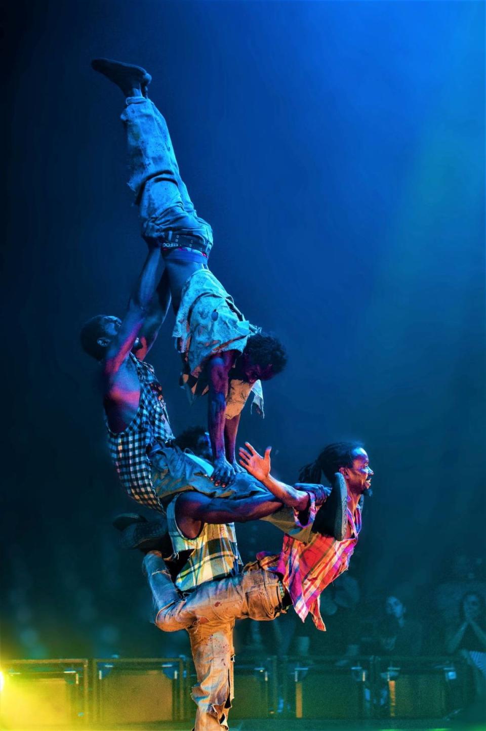 Group of acrobats show off stacking skills in a zombie performance during Paranormal Cirque. Jhoan Francisco /Courtesy: Paranormal Cirque