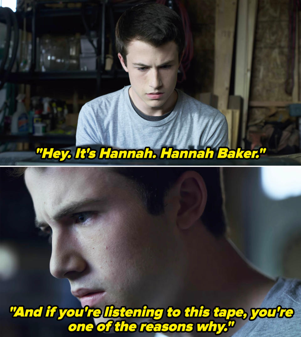 Actor Dylan Minnette as Clay Jensen in "13 Reasons Why," looking intensely at a computer screen