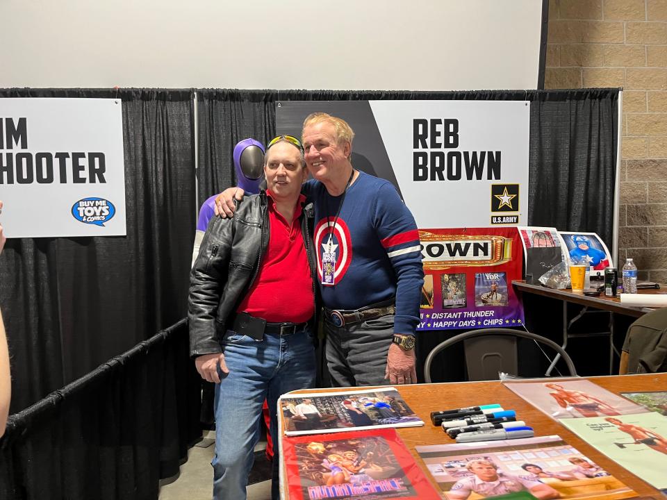 Brian Stevens of Osceola poses with Reb Brown, who played Captain America in the late 1970s.