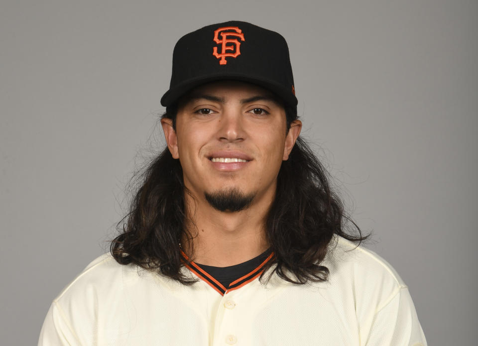 Dereck Rodriguez, son of Ivan Rodriguez, is being called up by the Giants. (Photo by Robert Binder/MLB Photos via Getty Images)