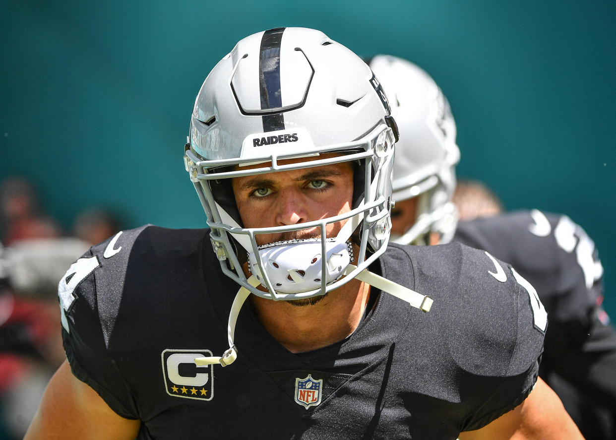 Derek Carr thought his character was questioned and tweeted about setting up a fight with ESPN’s “First Take” hosts. (Getty)
