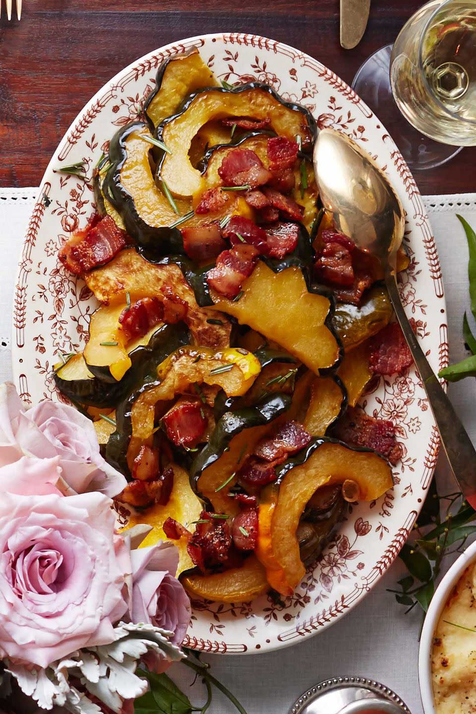 30) Roasted Acorn Squash with Maple-Bacon Drizzle