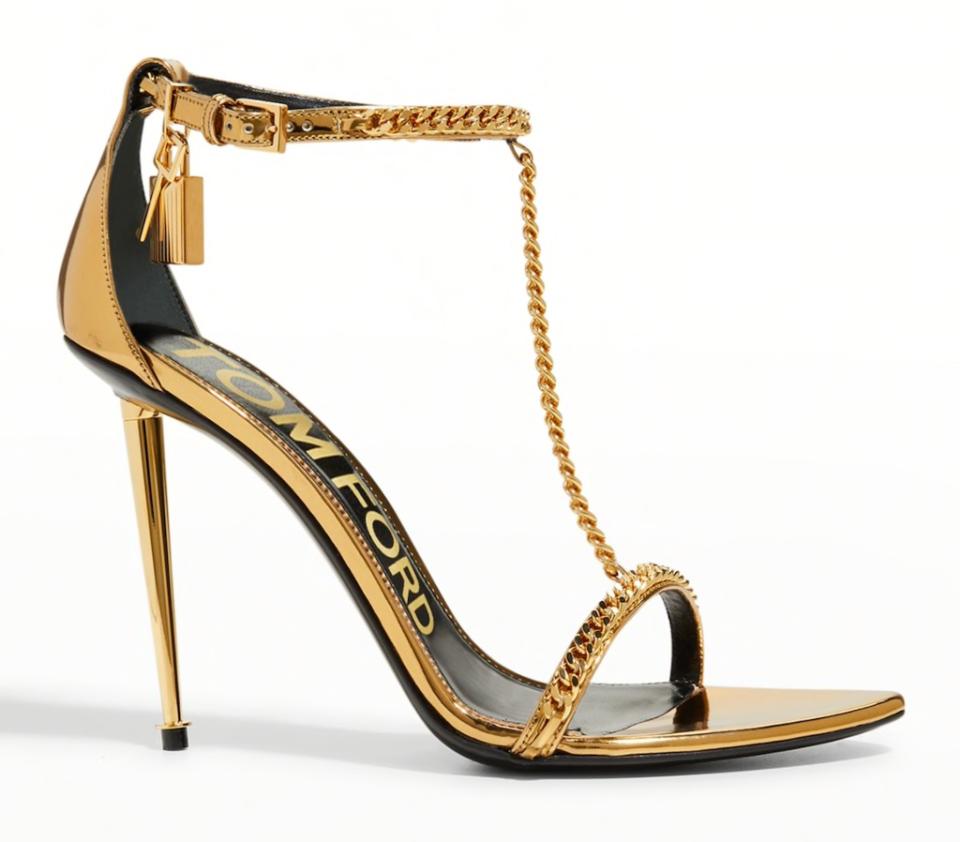 Tom Ford’s Mirror Padlock sandals. - Credit: Courtesy of Neiman Marcus