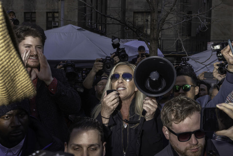 Representative Marjorie Taylor Green during a rally in support of former President Donald Trump in New York City on April 4, 2023.<span class="copyright">Alex Kent—Bloomberg/Getty Images</span>