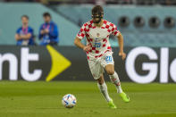 Croatia's Josko Gvardiol is in action during the World Cup group F soccer match between Croatia and Canada, at the Khalifa International Stadium in Doha, Qatar, Sunday, Nov. 27, 2022. (AP Photo/Aijaz Rahi)