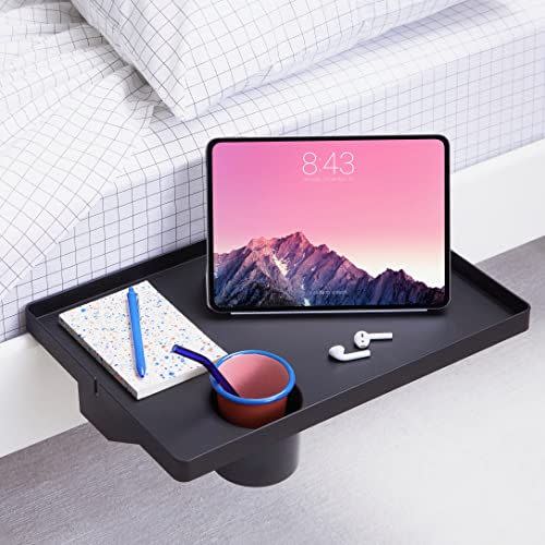 BedShelfie with Deep Cupholder The Original Bedside Shelf for Bed Bunk Bed Shelf College Dorm Room Essentials Dorm Bed Shelf Clip-on Table Tray Caddy As Seen On Business Insider (Lg 17 x 11.6 Black)