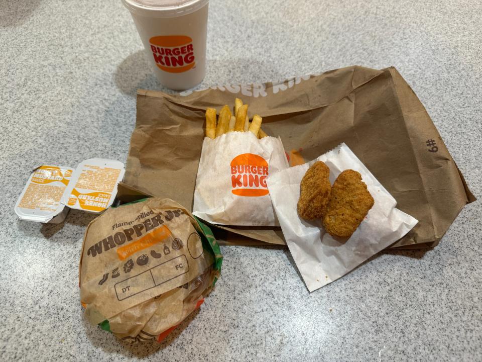 the $5 your way meal from burger king which includes a whopper jr, nuggets, fries, and a drink