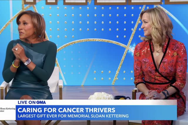 <p>ABC</p> Robin Roberts, Lara Spencer cry over cancer donation on 'Good Morning America'