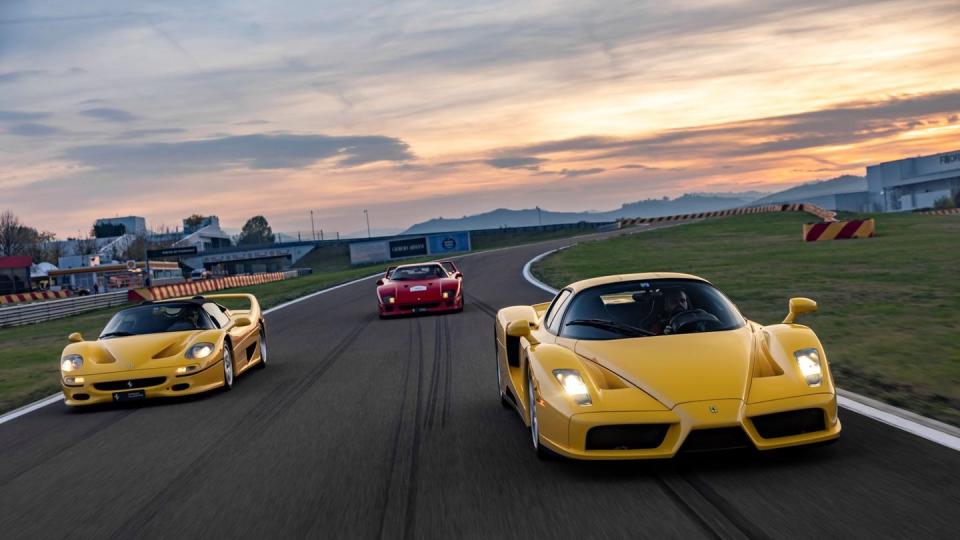 ferrari enzo, f40, and f50 with new pirelli tires