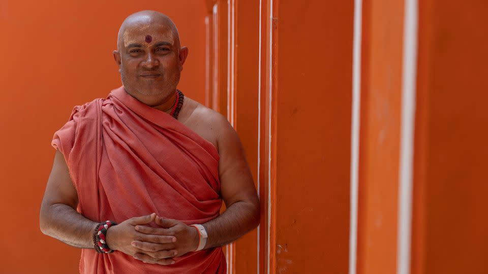 Hindu priest Swami Jitendranand Saraswati at his temple in Varanasi. - John Mees/CNN