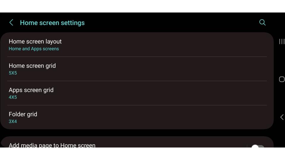Home screen settings on a Samsung phone