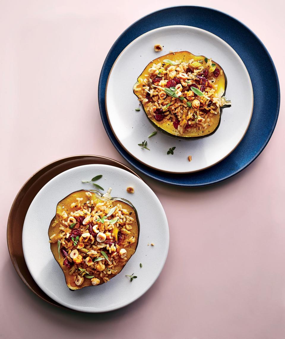 October: Acorn Squash with Sage-Cranberry Rice Stuffing