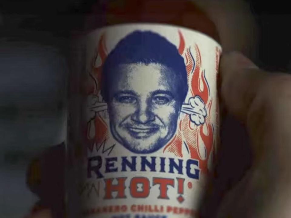 Jeremy Renner's hot sauce in "Glass Onion."