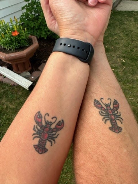 Couple Gregg and Jen Mcwherter share lobster tattoos, a popular symbol from an episode of "Friends."