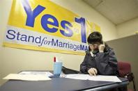 Miriam Conners of Stand for Marriage Maine calls supporters to remind them to vote in Yarmouth, Maine, November 3, 2009. The group is looking to repeal Maine's gay marriage law, which was adopted last spring by the Legislature.