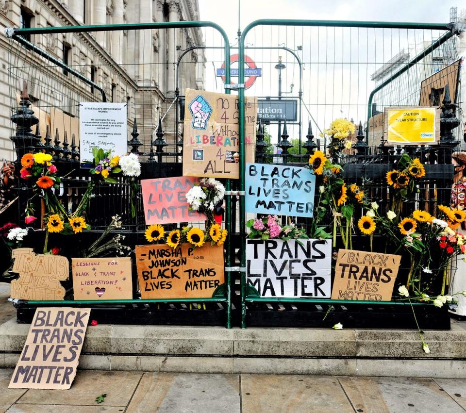 Banners from the Black Trans Lives Matter protest in London, 2020. To buy this print, click here (Angela Christofilou/The Independent)