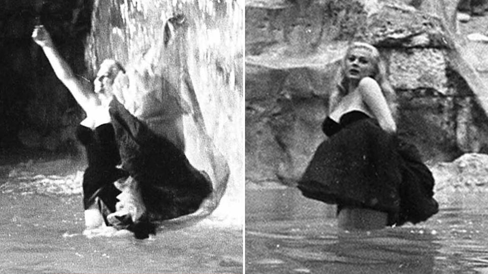 Anita Ekberg dancing in the Trevi Fountain in the movie, La Dolce Vita.