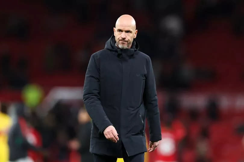 Erik ten Hag looks on after the team's victory in the Premier League match between Manchester United and Sheffield United at Old Trafford.