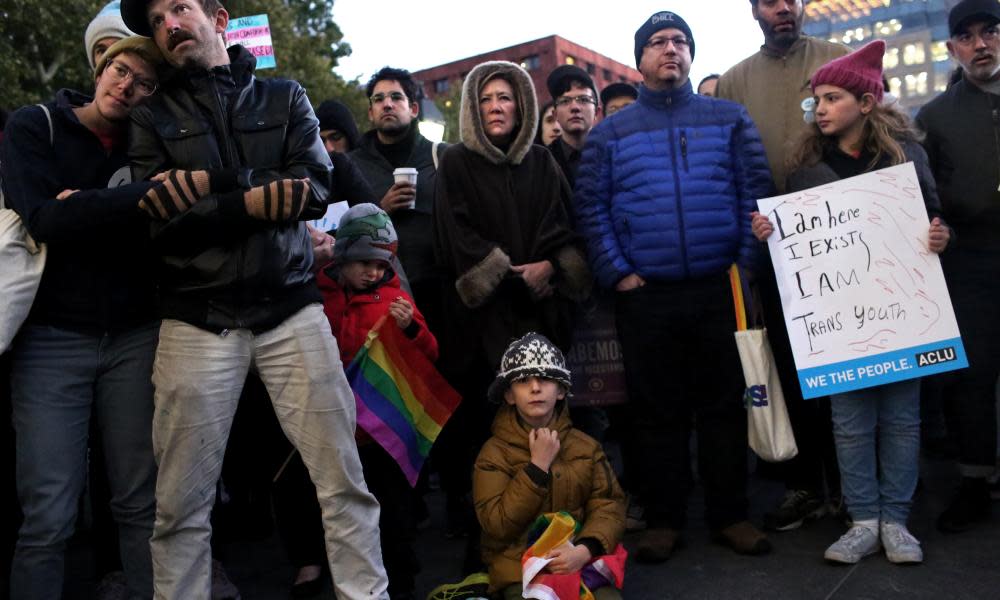 A rally for transgender rights in New York. The proposed definition would be inserted into title IX, the federal civil rights law that prohibits gender discrimination in education.