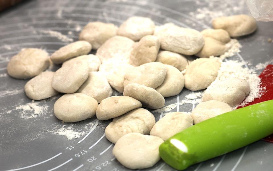 Dumpling dough waits to be filled at Shanghai Soup Dumplings in the Kam Man Shopping Center on Quincy Avenue in Quincy on Monday, April 15, 2024.