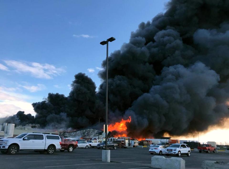 The Umatilla County Sheriff’s Office and other emergency workers are on scene Tuesday of an explosion and fire at Shearer’s Foods in Hermiston.