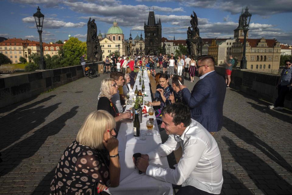 Prague celebrates the end of coronavirus restrictions on June 30, 2020.