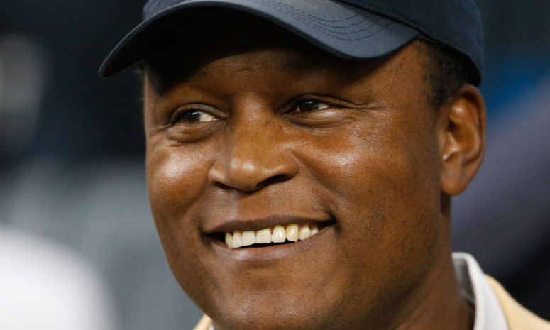 An extreme closeup of Barry Sanders.