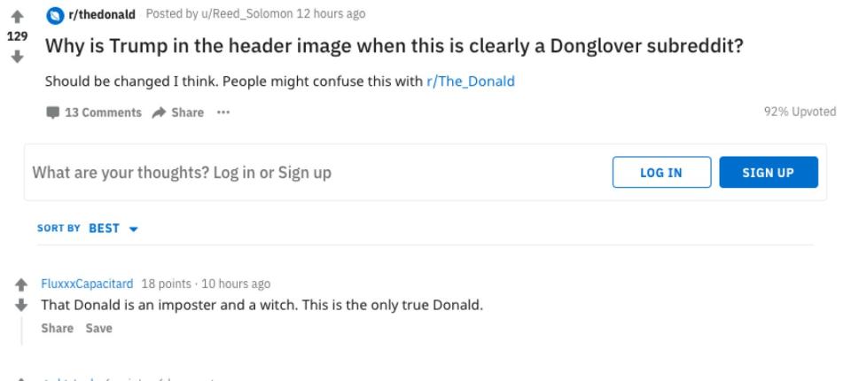 The subreddit /r/thedonald (not to be confused with /r/the_donald) was a venue