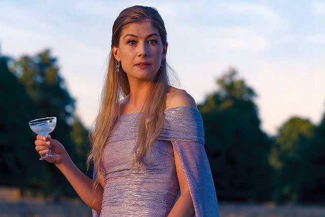 <p>Courtesy Prime</p> Rosamund Pike in "Saltburn"