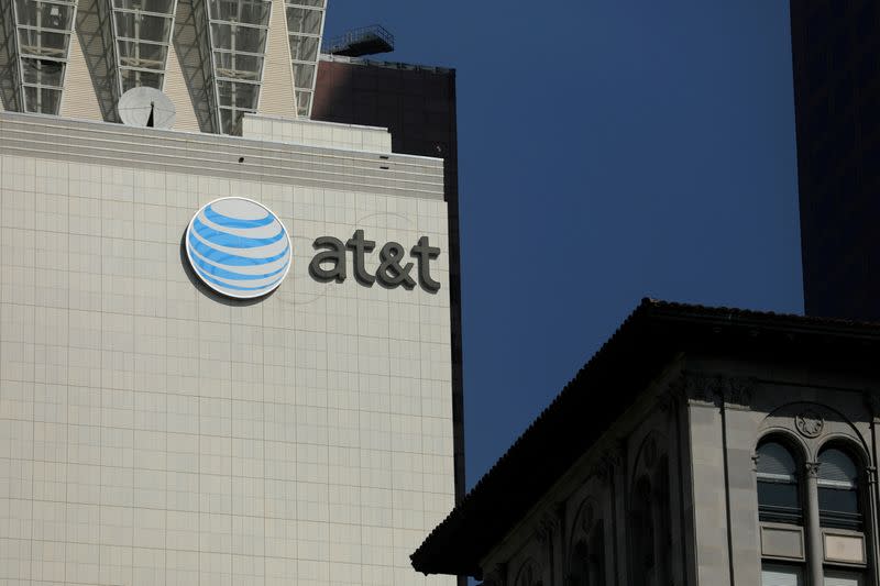 FILE PHOTO: The AT&T logo is pictures on a building in Los Angeles