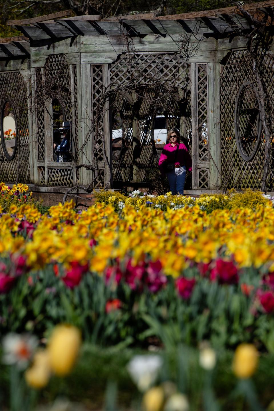 Guests of the Biltmore Estate explore the Walled Garden, March 29, 2024.