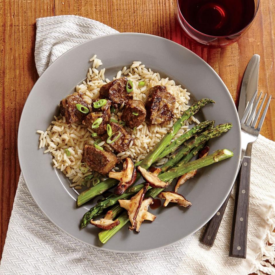 20. Seared Sirloin Steak Bites with Miso Butter and Rice