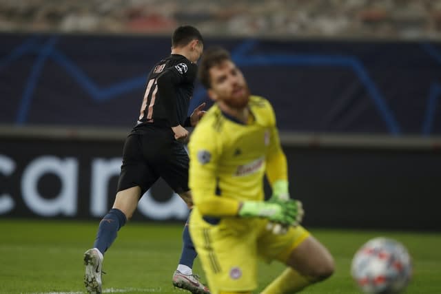 Phil Foden, left, runs to celebrate after scoring the only goal in Greece 