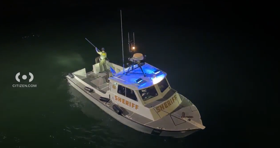 A suspect and their vehicle ended up in the Pacific Ocean after a wild pursuit that terminated in Venice, California on Mar. 17, 2024. (Citizen App)