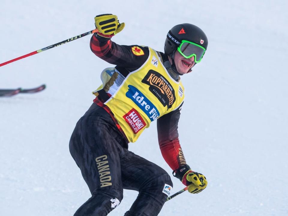 Canada's Reece Howden, shown in this January 2021 file photo, clinched the men's World Cup ski cross overall title in Bakuriani, Georgia, on Saturday. (File/The Associated Press - image credit)