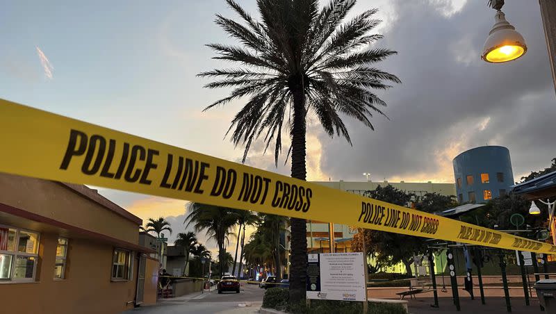Police cordon off an area as they respond to a shooting near the Hollywood Beach Broadwalk in Hollywood, Fla., on Monday evening, May 29, 2023.