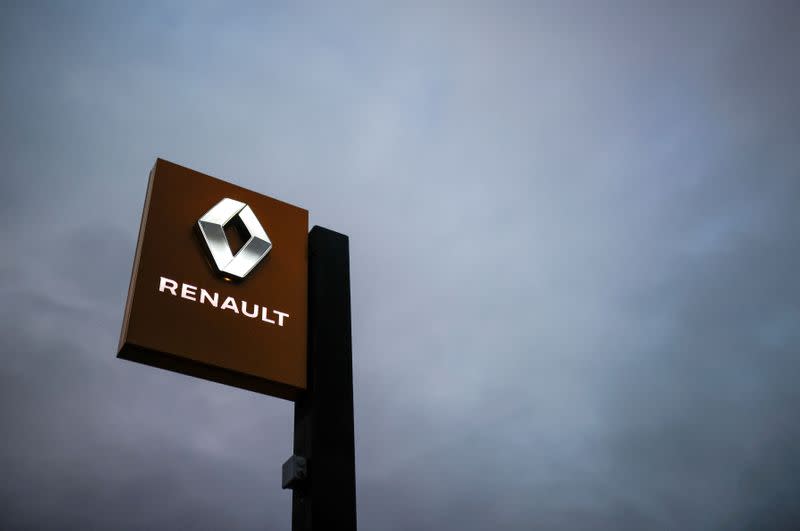 FILE PHOTO: The logo of Renault carmaker is pictured at a dealership in France