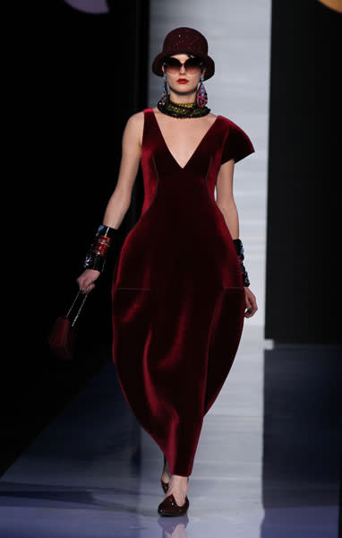 <b>Milan Fashion Week AW13: Emporio Armani </b><br><br>Velvet was a key look on the catwalk.<br><br>© Getty